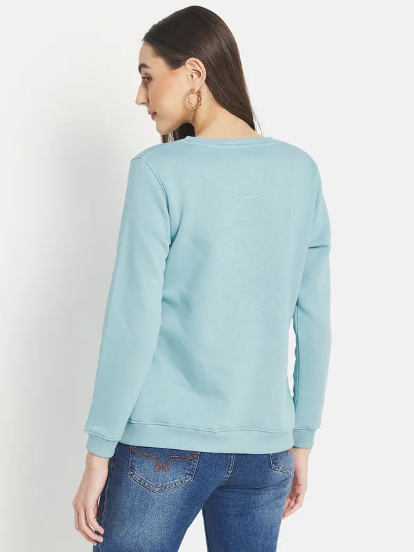 Mettle Women Blue Printed Sweatshirt