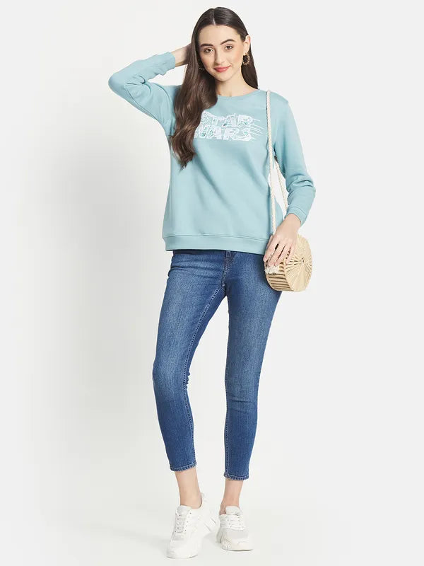 Mettle Women Blue Printed Sweatshirt