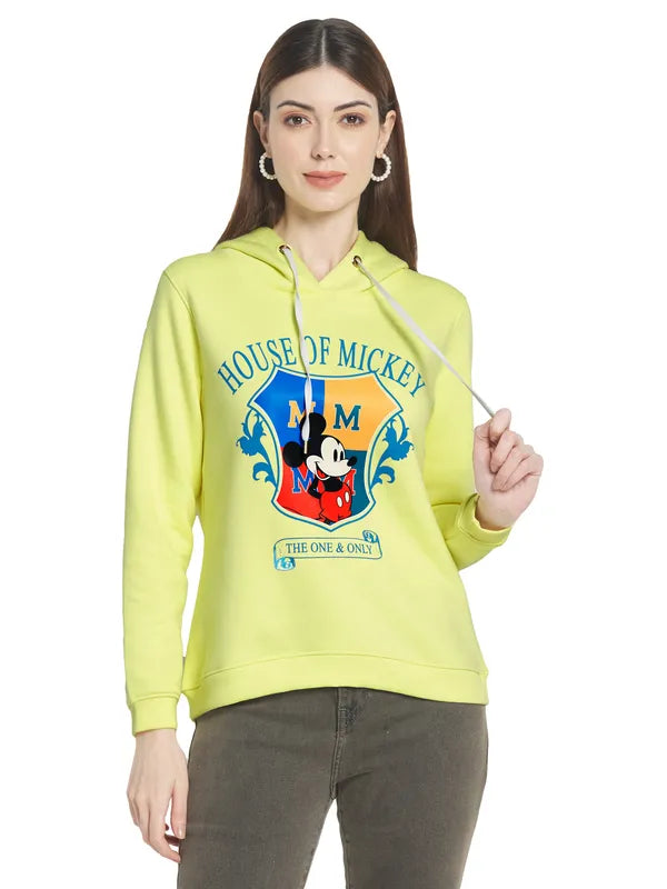 Mettle Women Yellow Printed Hooded Sweatshirt