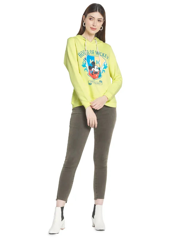 Mettle Women Yellow Printed Hooded Sweatshirt