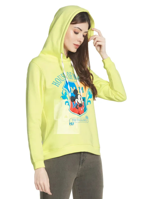 Mettle Women Yellow Printed Hooded Sweatshirt