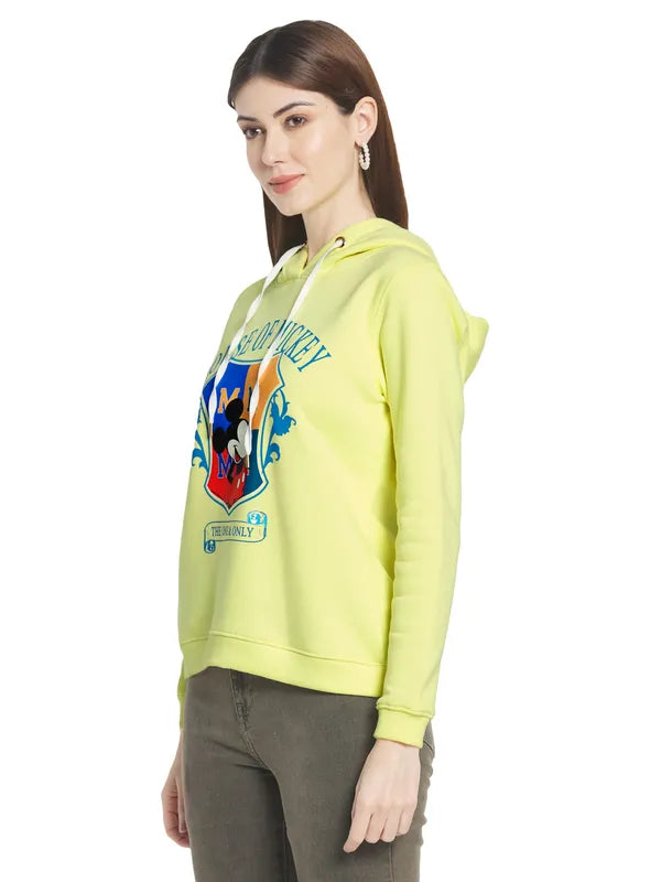 Mettle Women Yellow Printed Hooded Sweatshirt