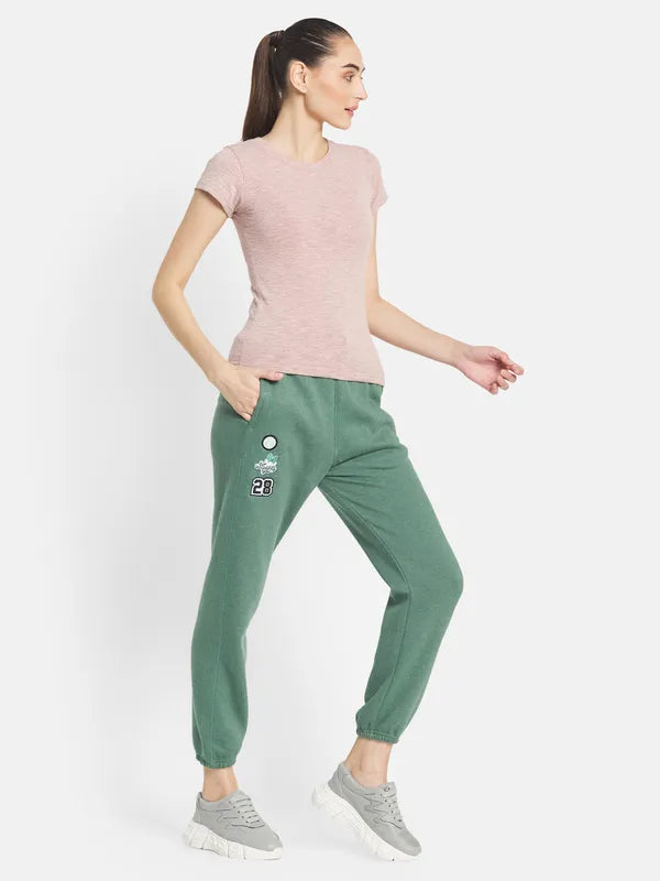 Mettle Women Olive-Coloured Solid Cotton Joggers