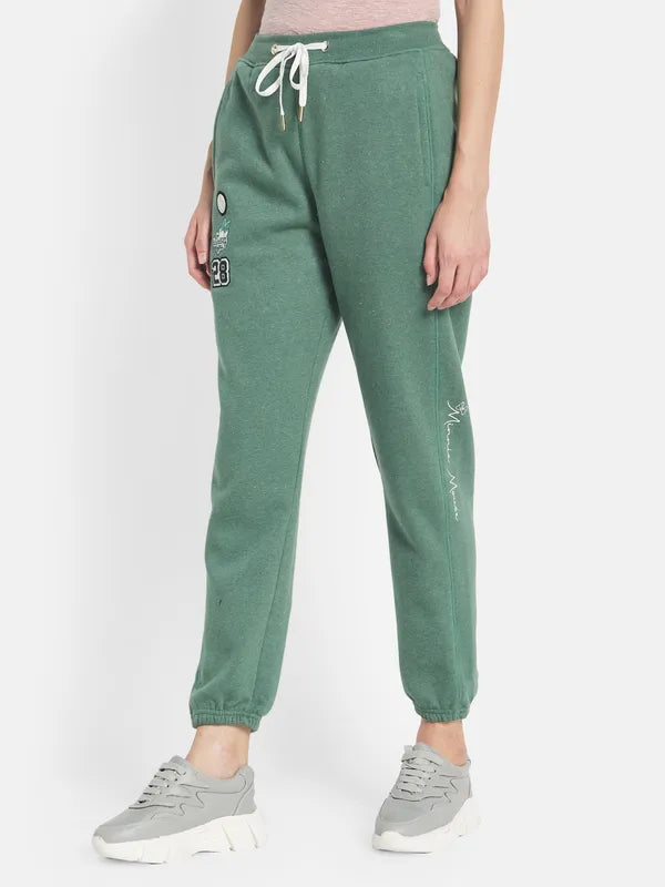 Mettle Women Olive-Coloured Solid Cotton Joggers