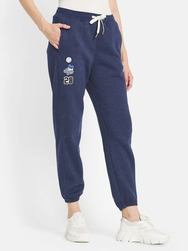 Mettle Women Blue Printed Cotton Jogger