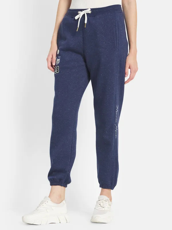 Mettle Women Blue Printed Cotton Jogger