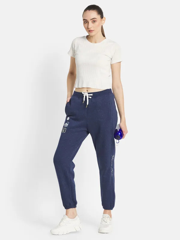 Mettle Women Blue Printed Cotton Jogger