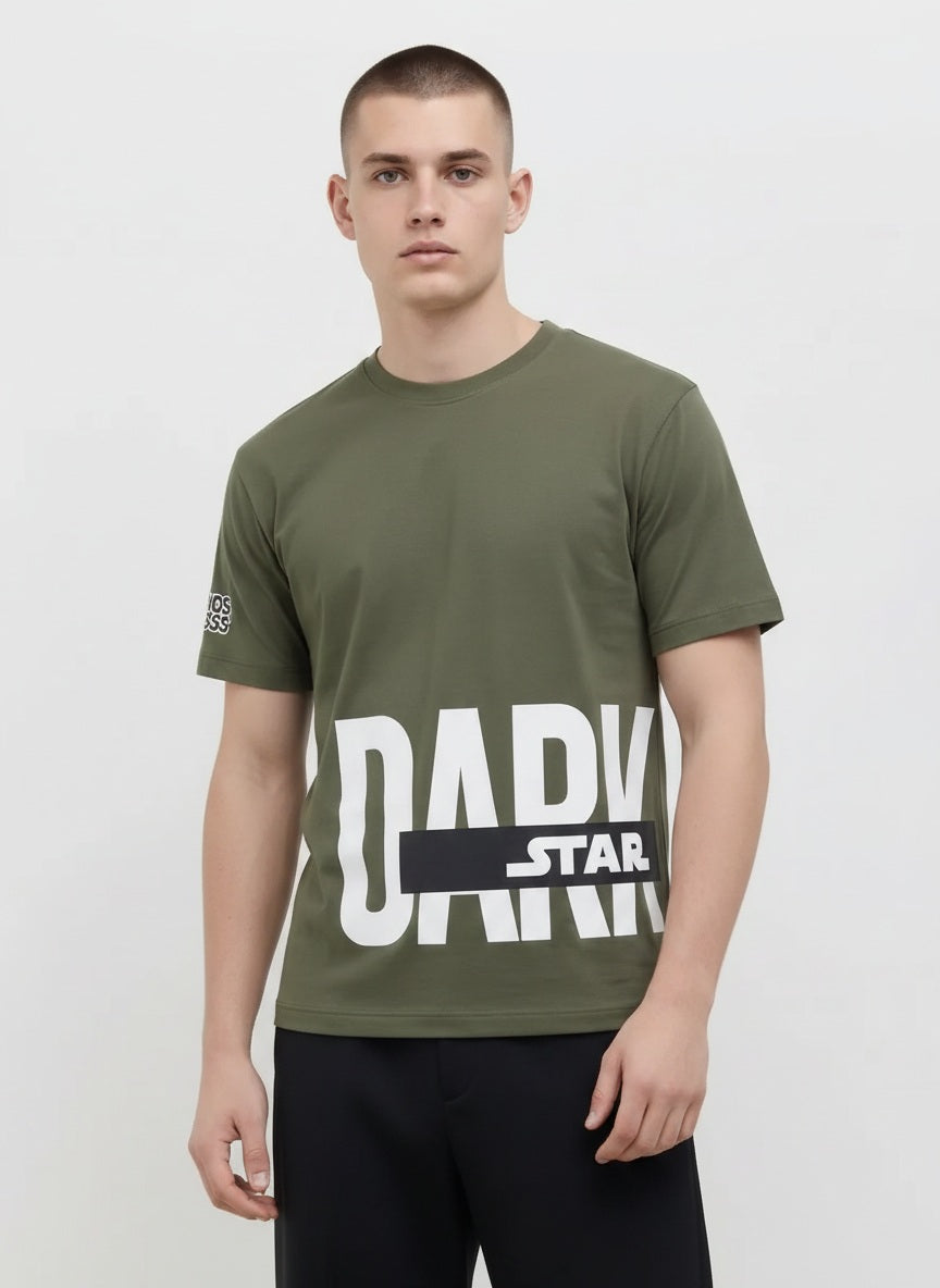 Men Four Leaf Typography Printed Round Neck Cotton T-shirt