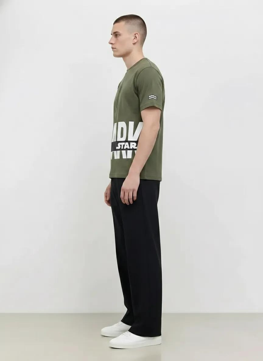 Men Four Leaf Typography Printed Round Neck Cotton T-shirt