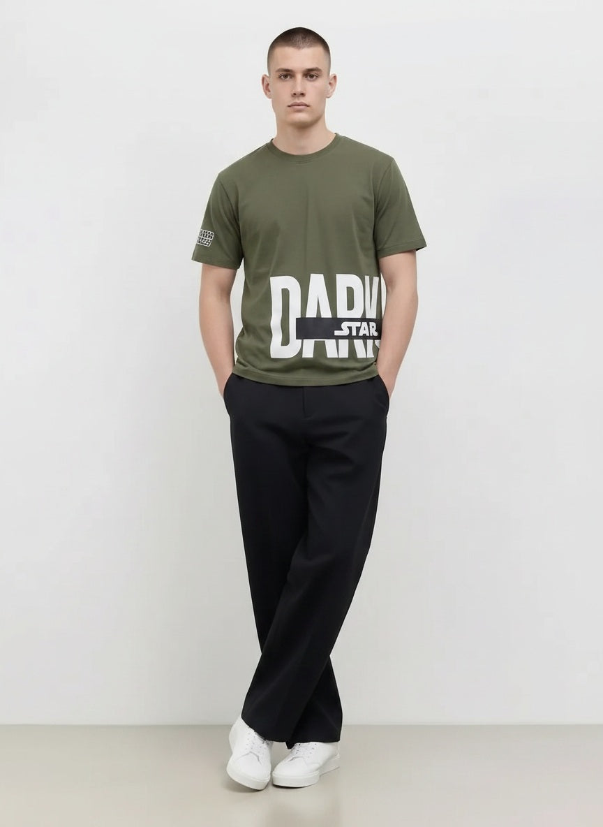 Men Four Leaf Typography Printed Round Neck Cotton T-shirt