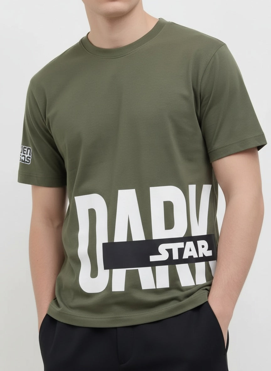 Men Four Leaf Typography Printed Round Neck Cotton T-shirt