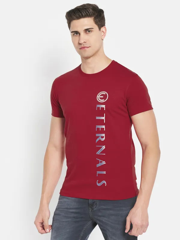 Octave Men Red Typography Printed Applique T-Shirt