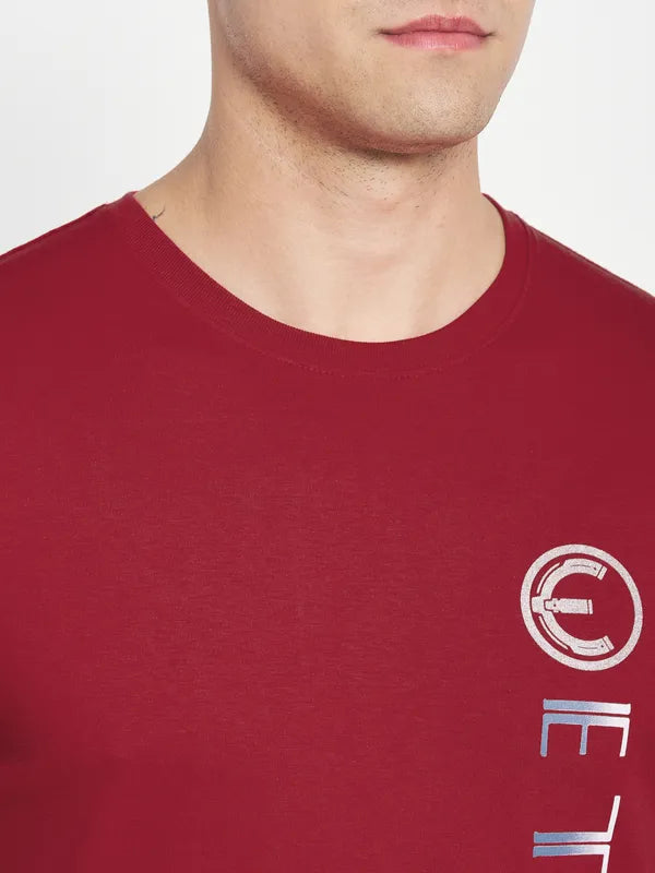 Octave Men Red Typography Printed Applique T-Shirt