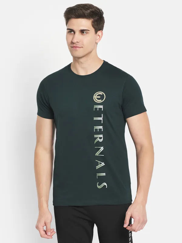 Octave Men Green Typography Printed Applique T-Shirt