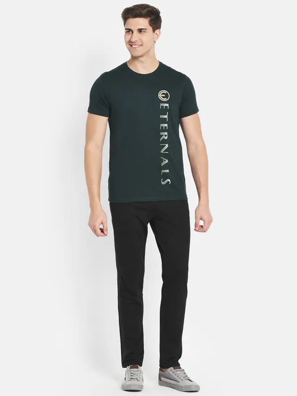 Octave Men Green Typography Printed Applique T-Shirt