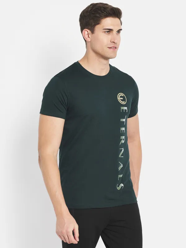 Octave Men Green Typography Printed Applique T-Shirt