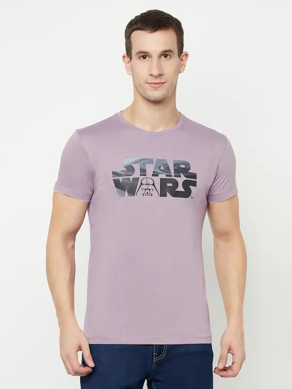 Octave Men Purple Typography Star Wars Printed Raw Edge T-Shirt