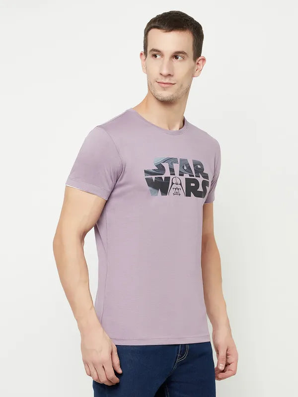 Octave Men Purple Typography Star Wars Printed Raw Edge T-Shirt