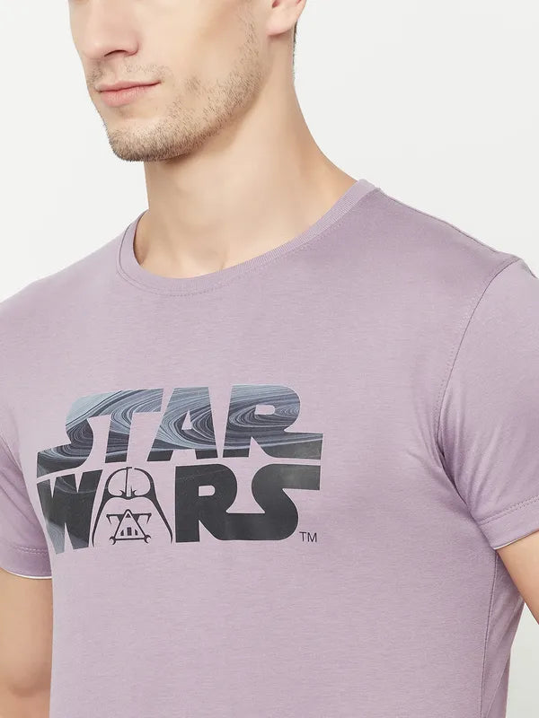 Octave Men Purple Typography Star Wars Printed Raw Edge T-Shirt