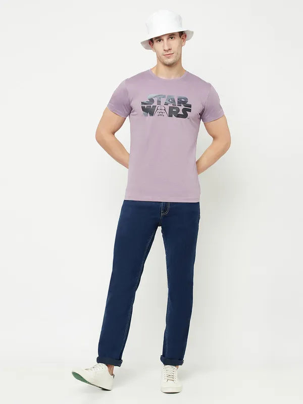 Octave Men Purple Typography Star Wars Printed Raw Edge T-Shirt