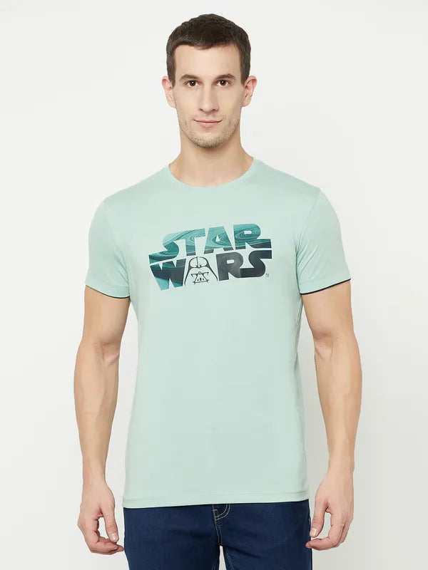 Octave Men Olive Green Typography Star Wars Printed Applique T-Shirt