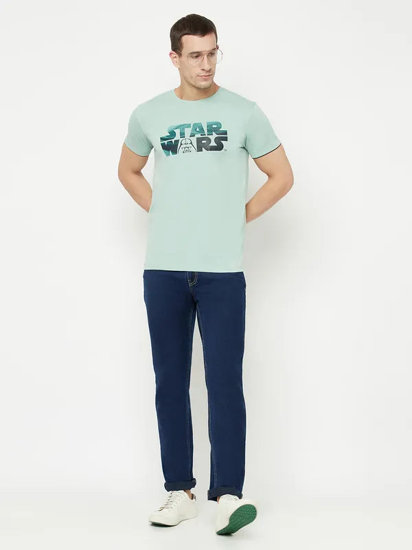 Octave Men Olive Green Typography Star Wars Printed Applique T-Shirt