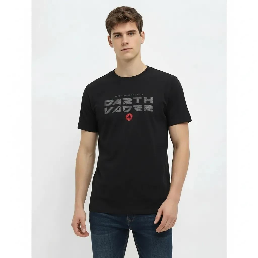 Men Black Typography Printed Round Neck Cotton T-shirt