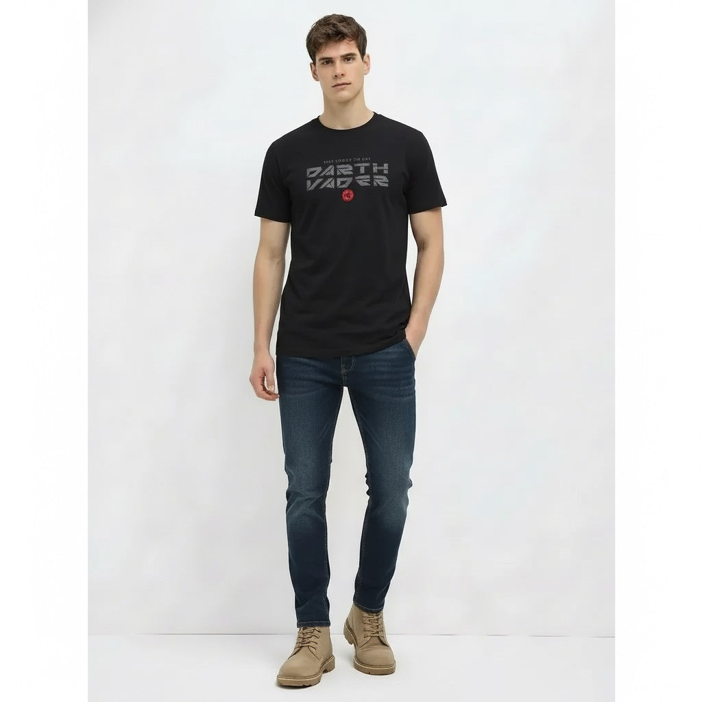 Men Black Typography Printed Round Neck Cotton T-shirt