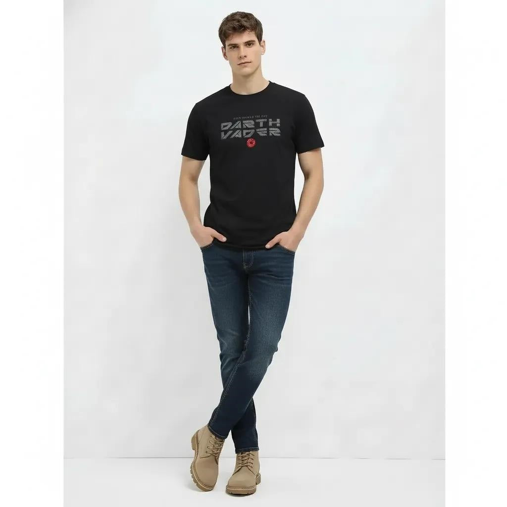 Men Black Typography Printed Round Neck Cotton T-shirt