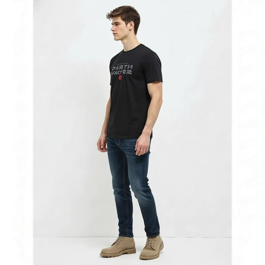Men Black Typography Printed Round Neck Cotton T-shirt