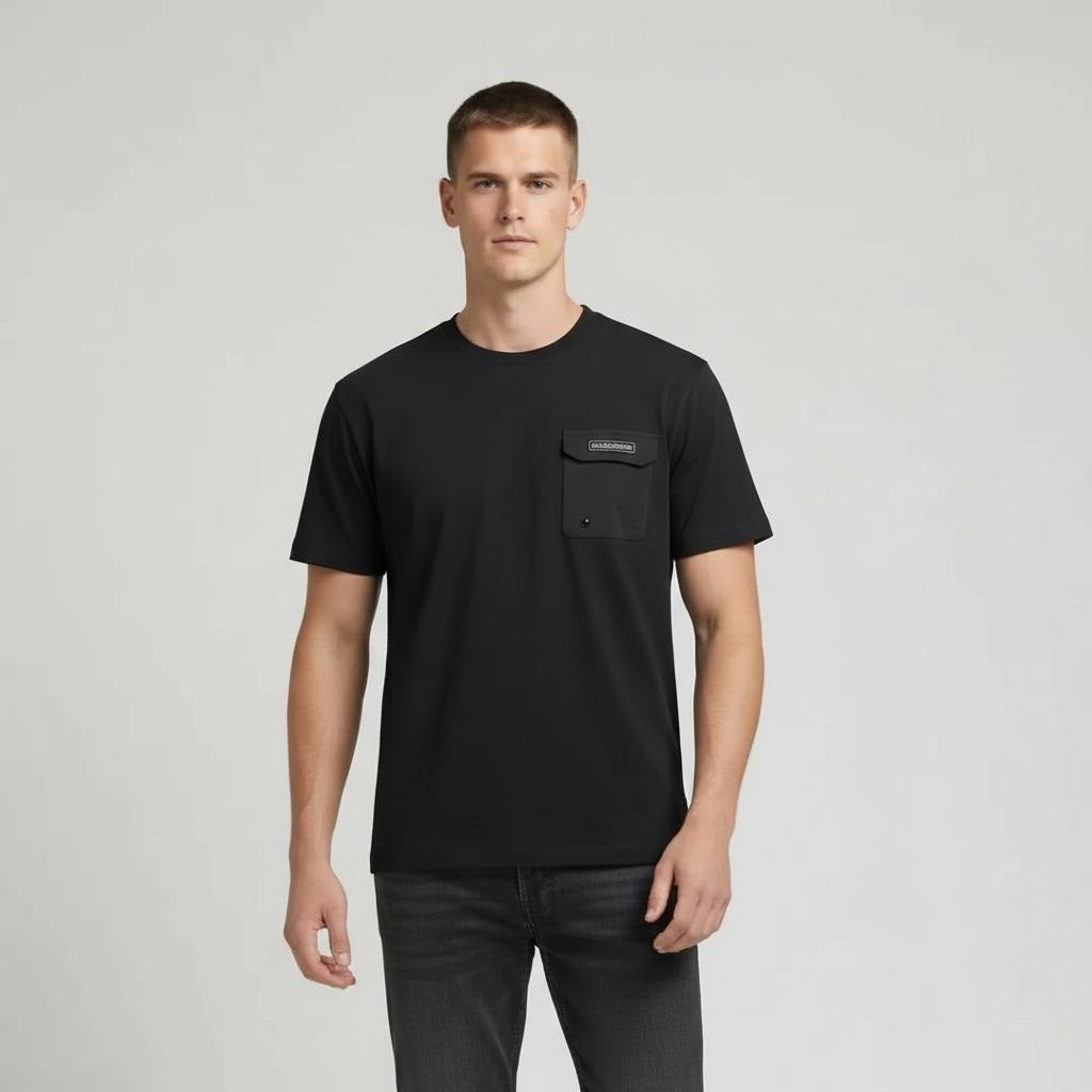 Men Black Brand Logo Pockets T-shirt