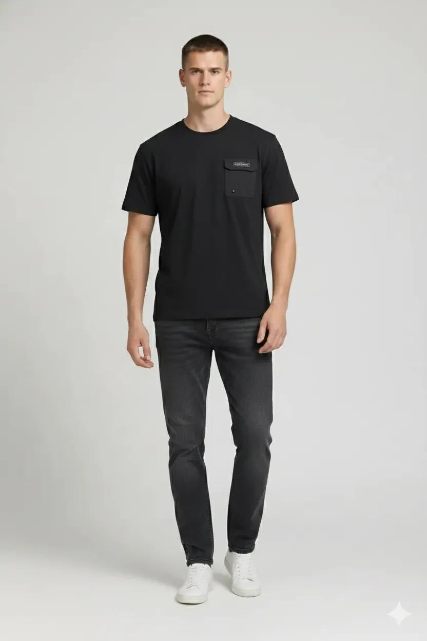 Men Black Brand Logo Pockets T-shirt