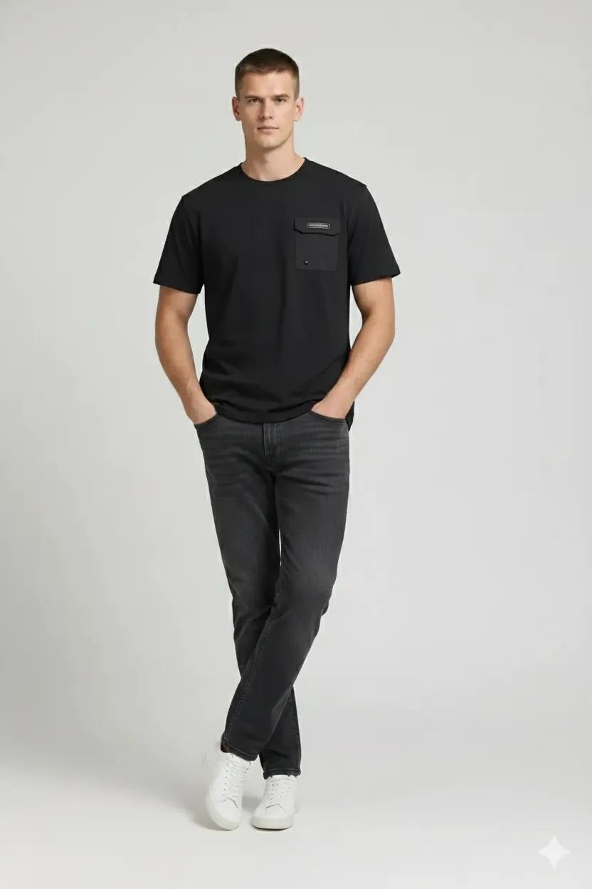 Men Black Brand Logo Pockets T-shirt