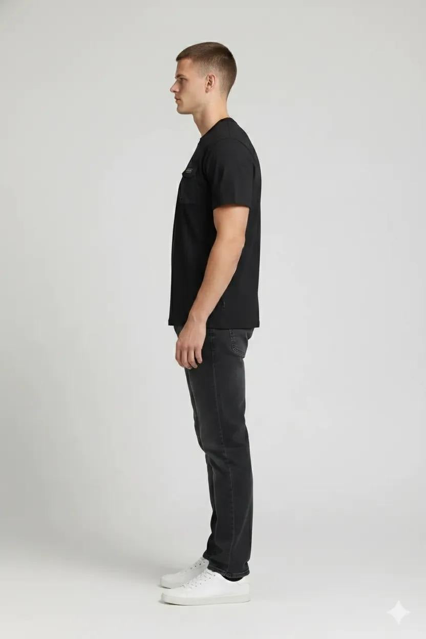 Men Black Brand Logo Pockets T-shirt