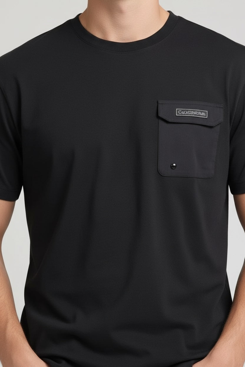Men Black Brand Logo Pockets T-shirt