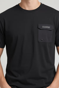 Men Black Brand Logo Pockets T-shirt