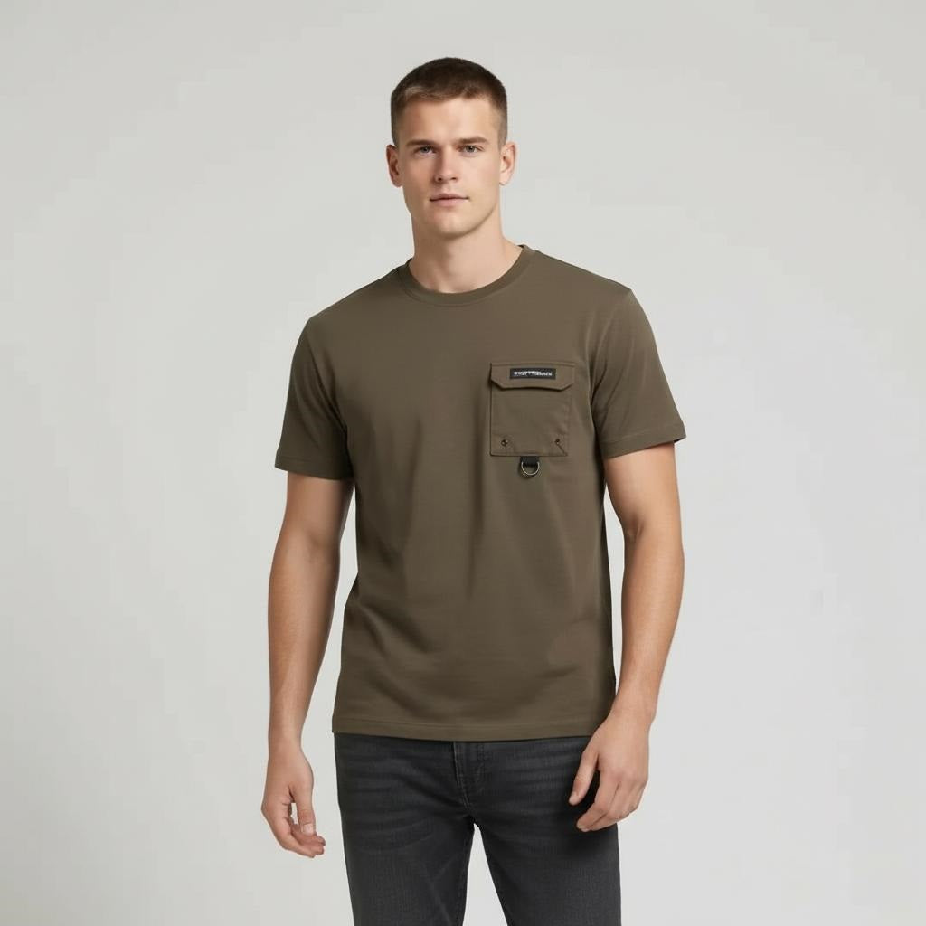 Men Coffee Brand Logo Pockets T-shirt