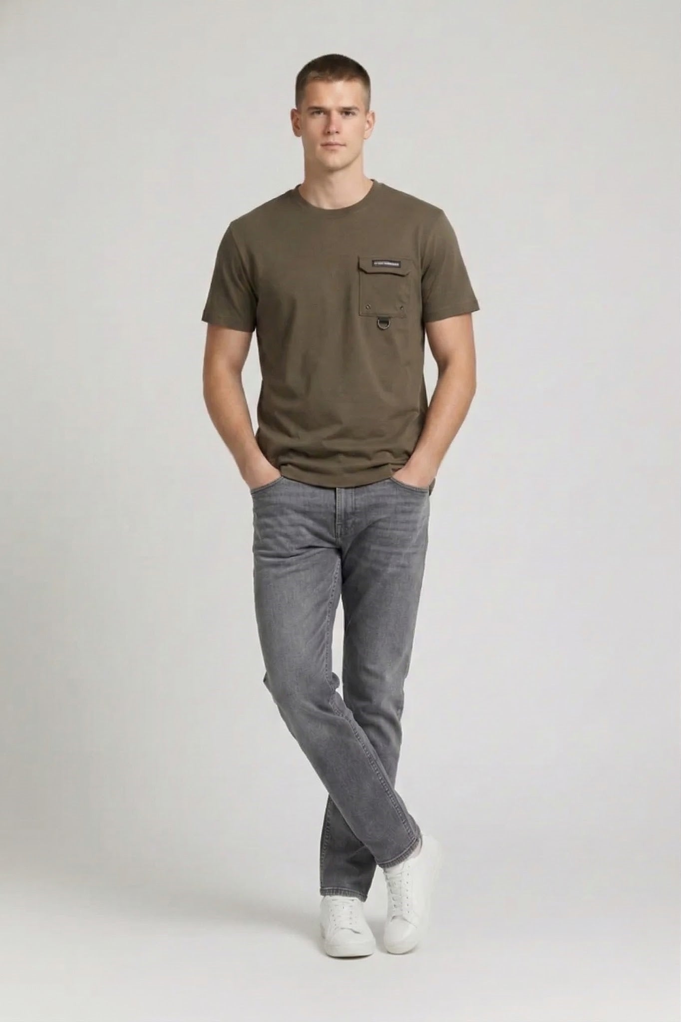 Men Coffee Brand Logo Pockets T-shirt
