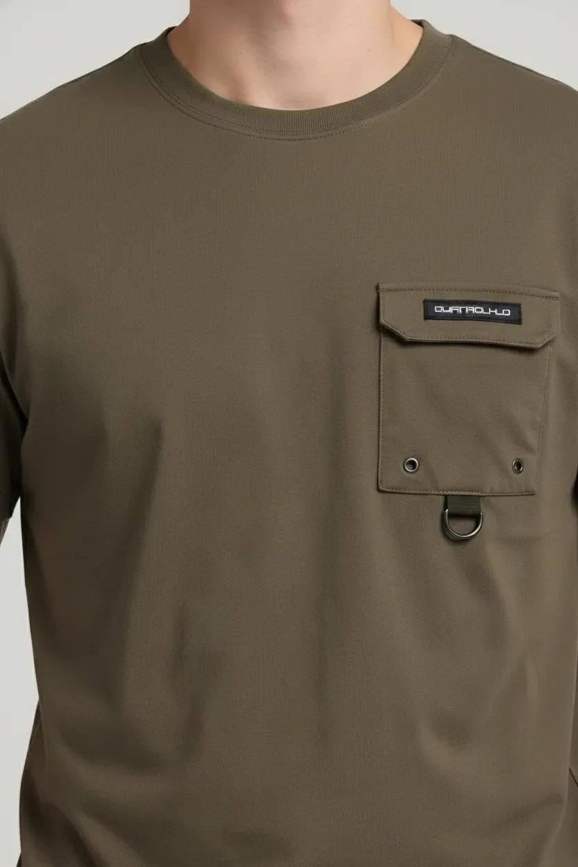 Men Coffee Brand Logo Pockets T-shirt