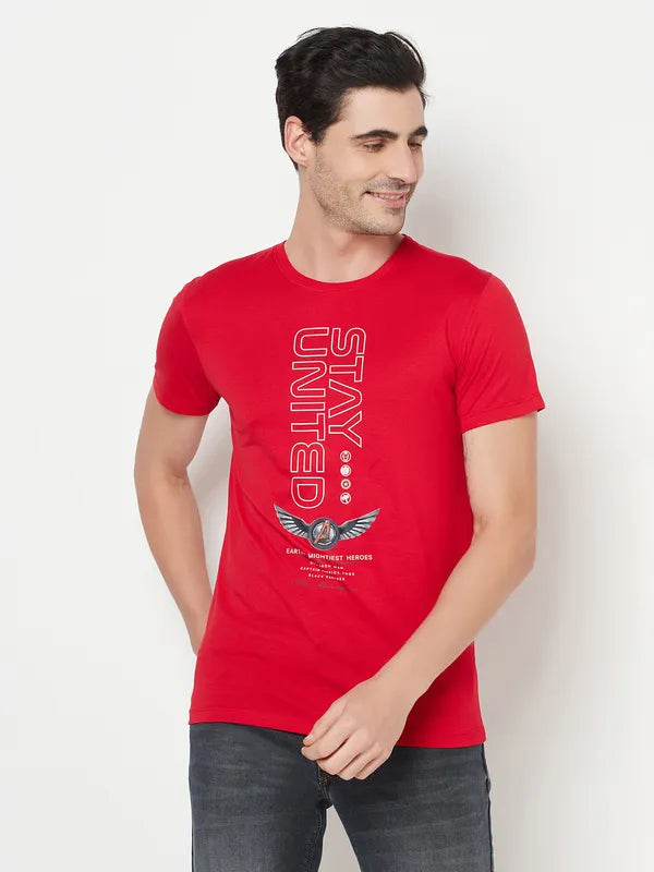 Octave Men Red Typography Captain America Printed Cotton T-Shirt