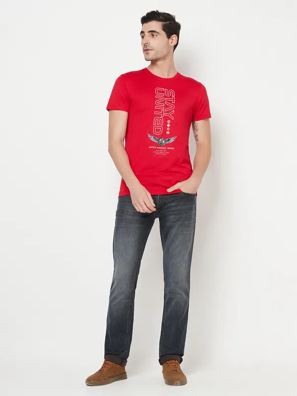 Octave Men Red Typography Captain America Printed Cotton T-Shirt