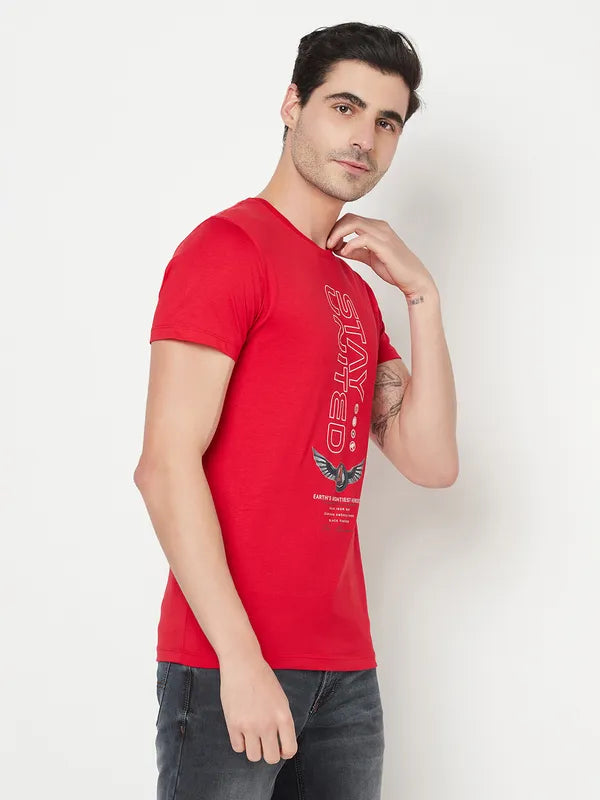 Octave Men Red Typography Captain America Printed Cotton T-Shirt