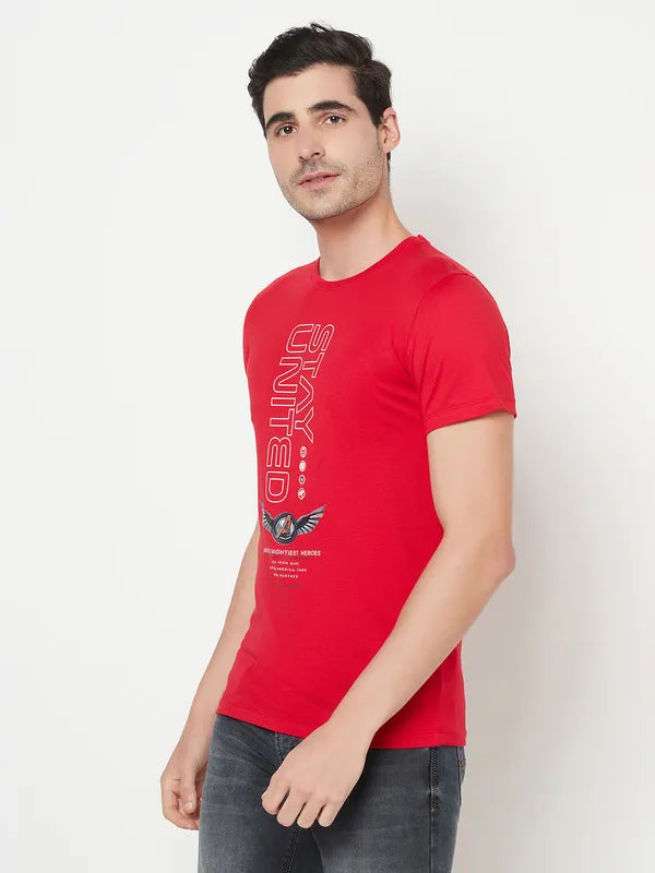 Octave Men Red Typography Captain America Printed Cotton T-Shirt