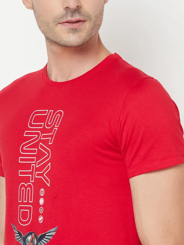 Octave Men Red Typography Captain America Printed Cotton T-Shirt