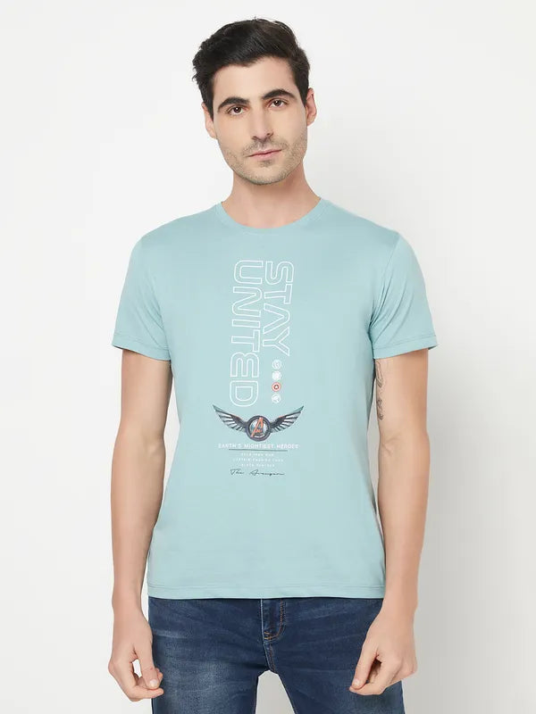 Octave Men Teal Typography Captain America Printed T-Shirt