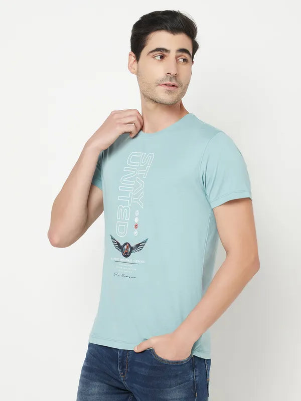 Octave Men Teal Typography Captain America Printed T-Shirt