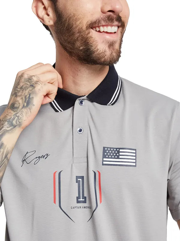 Octave Men Varsity Captain America Polo Collar Applique T-Shirt