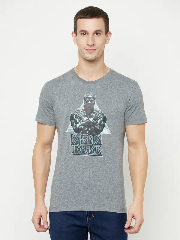 Octave Men Grey Printed Raw Edge T-Shirt