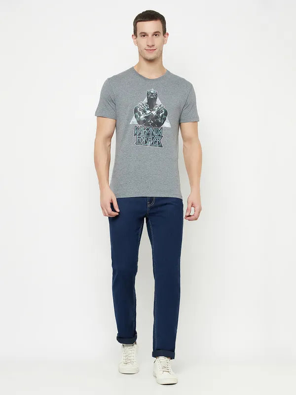 Octave Men Grey Printed Raw Edge T-Shirt