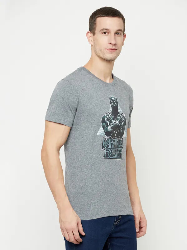 Octave Men Grey Printed Raw Edge T-Shirt